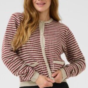 NWT Kaffe Women's Striped Cardigan Sweater - Red and Cream size medium